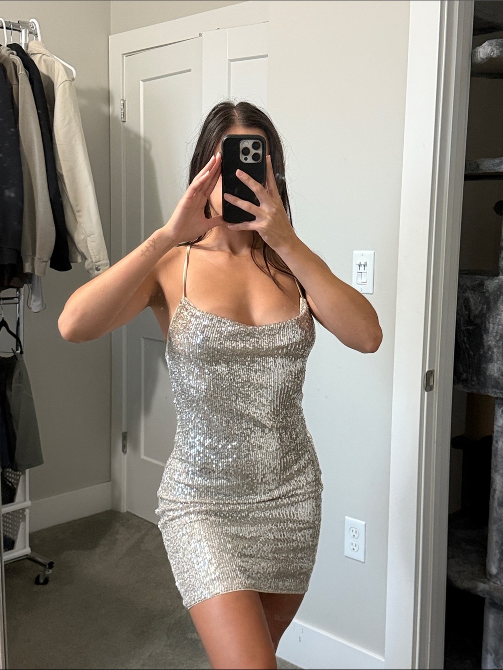 Sparkling Silver Sequin Bodycon Dress - Women